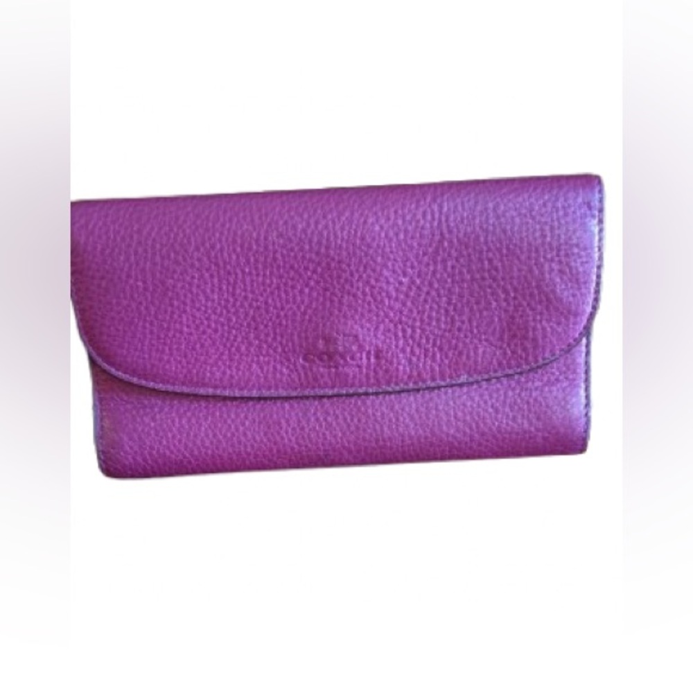 Coach Pebbled Leather Long Wallet Fuchsia Pink